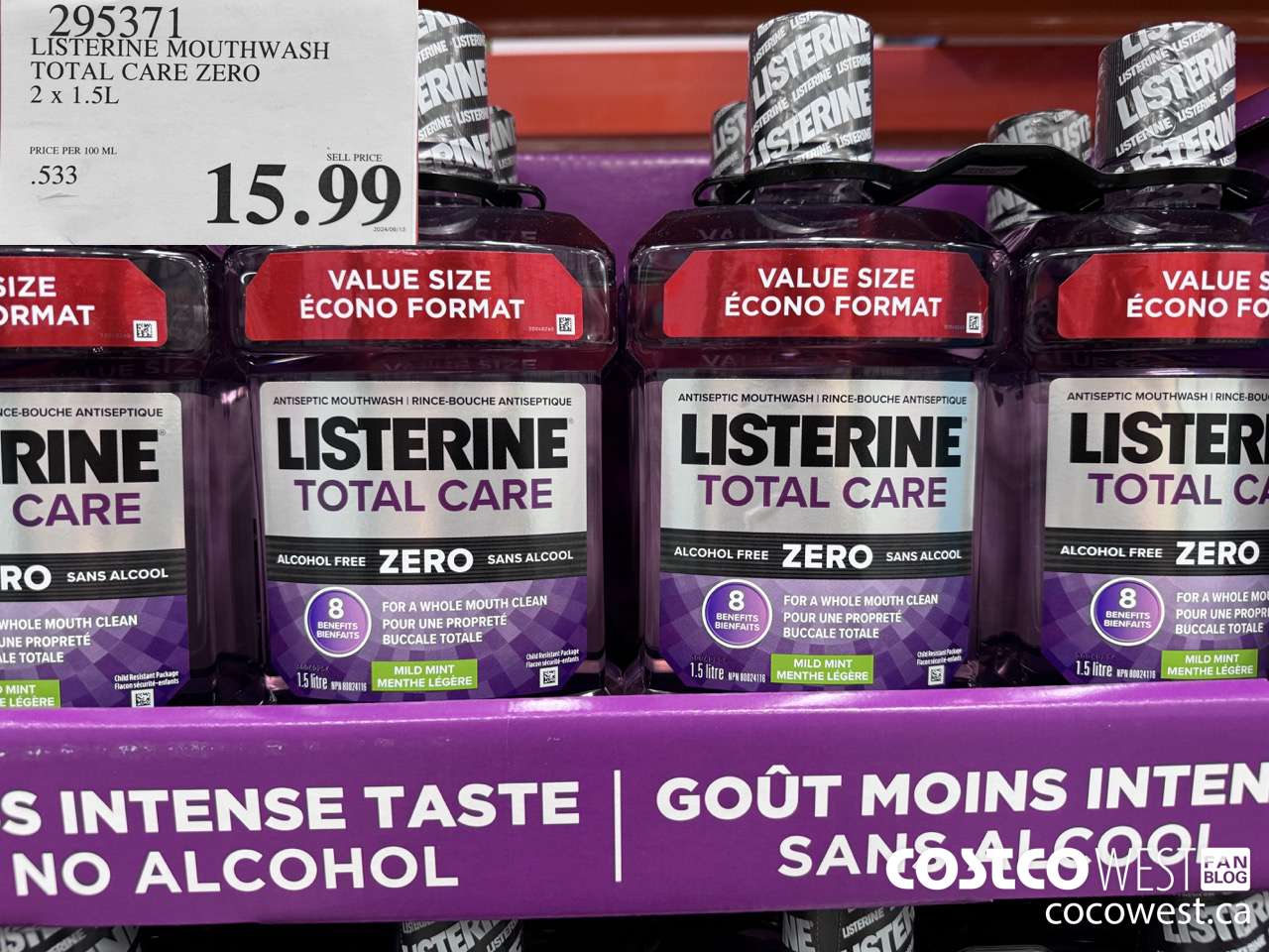 295371 LISTERINE MOUTHWASH TOTAL CARE ZERO 2 X 1.5L $15.99