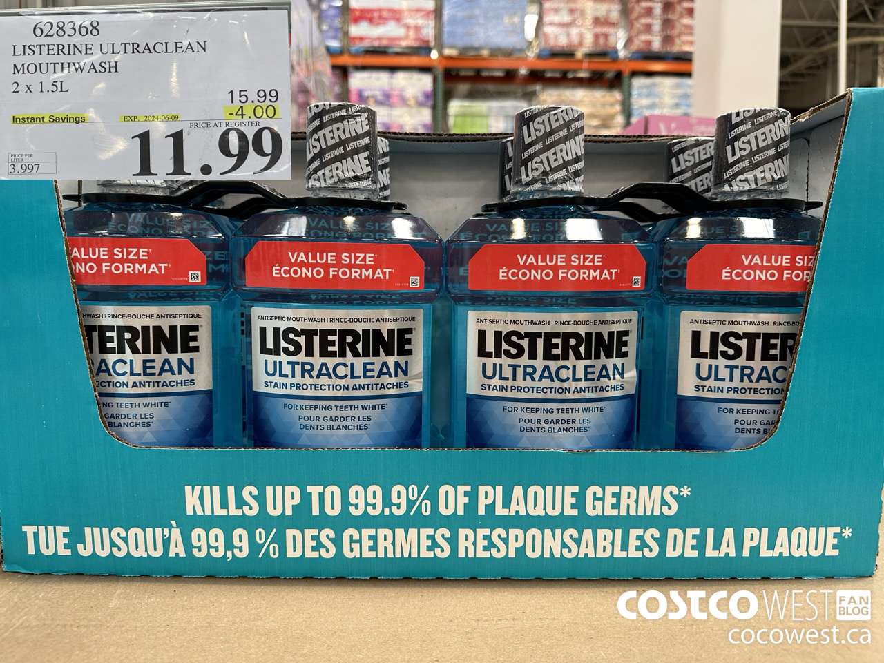 628368 LISTERINE ULTRACLEAN MOUTHWASH 2 X 1.5L ($4.00 INSTANT SAVINGS EXPIRES ON 2024-06-09) $11.99