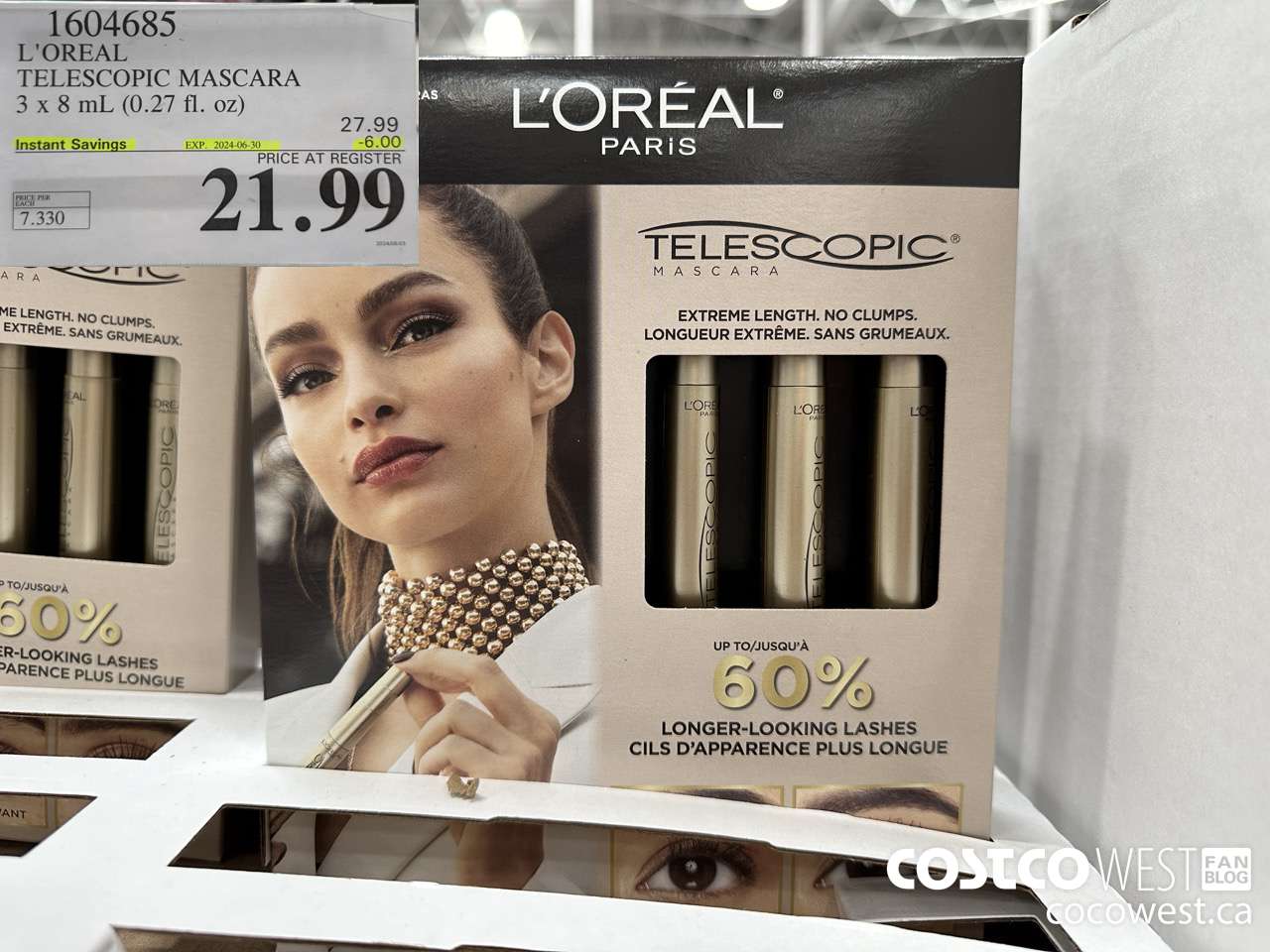 1604685 L'OREAL TELESCOPIC MASCARA 3 X 8 ML (0.27 FL. OZ) ($6.00 INSTANT SAVINGS EXPIRES ON 2024-06-30) $21.99