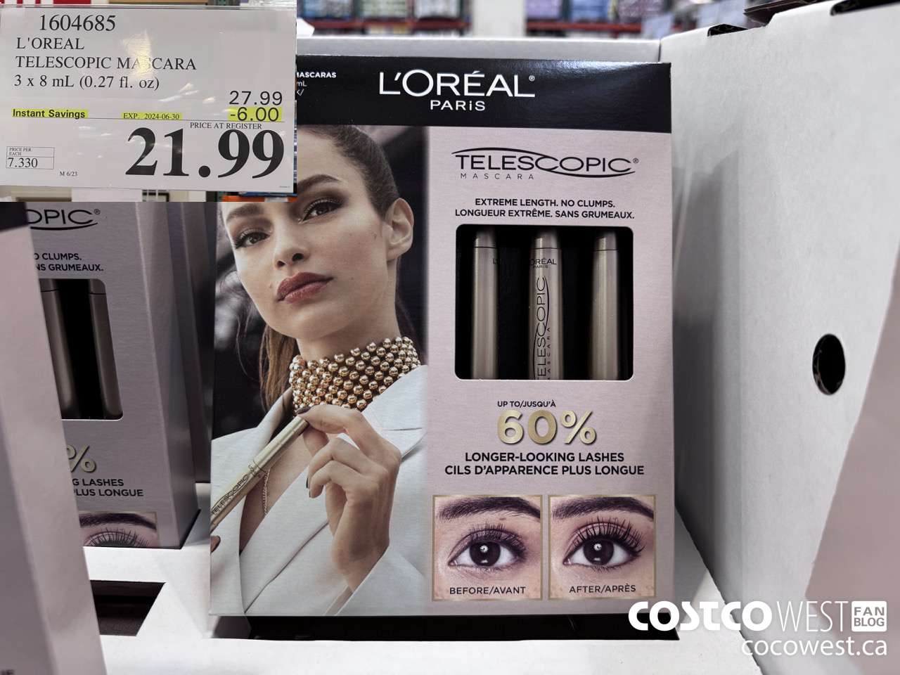 1604685 L'OREAL TELESCOPIC MASCARA 3 X 8 ML (0.27 FL. OZ) ($6.00 INSTANT SAVINGS EXPIRES ON 2024-06-30) $21.99