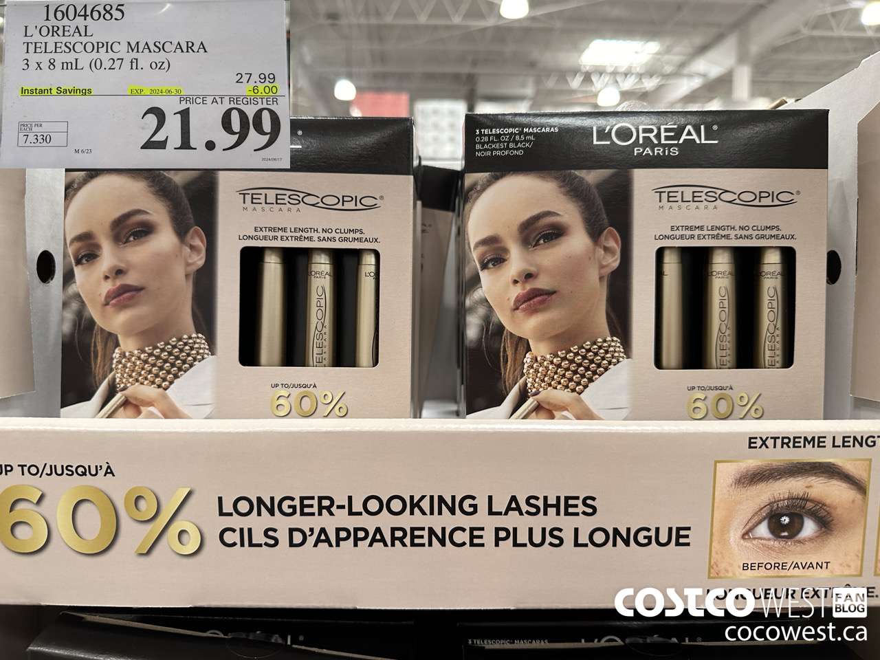 1604685 L'OREAL TELESCOPIC MASCARA 3 X 8 ML (0.27 FL. OZ) ($6.00 INSTANT SAVINGS EXPIRES ON 2024-06-30) $21.99