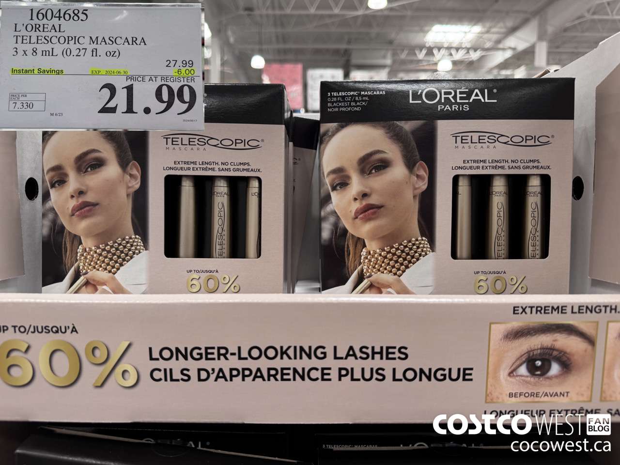 1604685 L'OREAL TELESCOPIC MASCARA 3 X 8 ML (0.27 FL. OZ) ($6.00 INSTANT SAVINGS EXPIRES ON 2024-06-30) $21.99