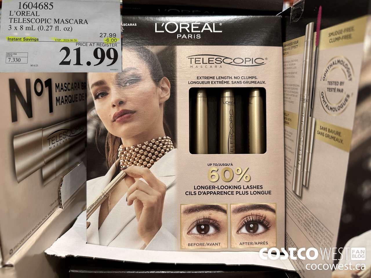 1604685 L'OREAL TELESCOPIC MASCARA 3 X 8 ML (0.27 FL. OZ) ($6.00 INSTANT SAVINGS EXPIRES ON 2024-06-30) $21.99