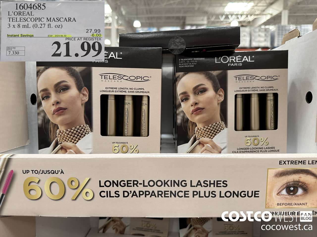 1604685 L'OREAL TELESCOPIC MASCARA 3 X 8 ML (0.27 FL. OZ) ($6.00 INSTANT SAVINGS EXPIRES ON 2024-06-30) $21.99