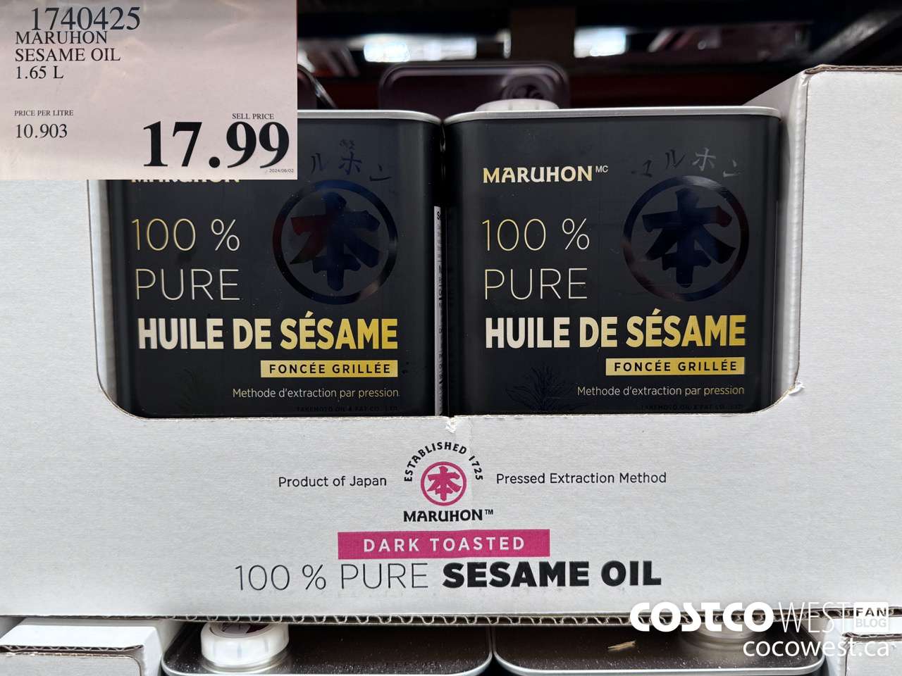 1740425 MARUHON SESAME OIL 1.65L $17.99