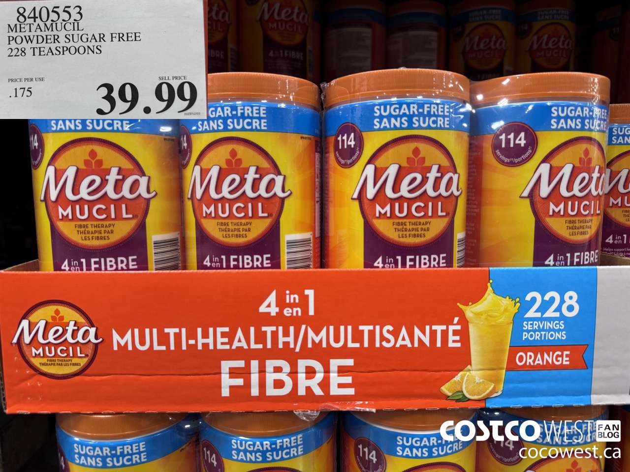 840553 METAMUCIL POWDER SUGAR FREE 228 TEASPOONS $39.99