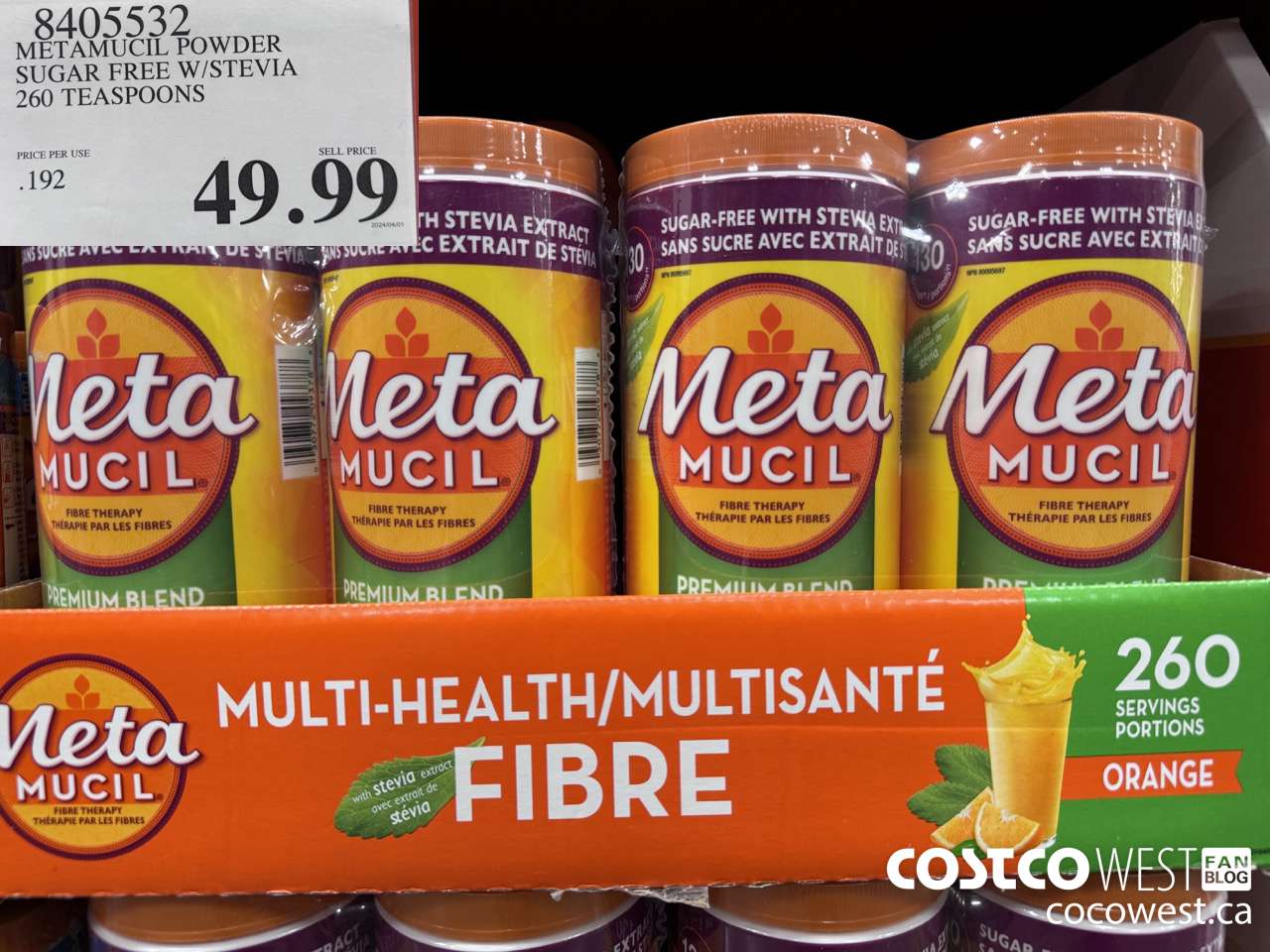 8405532 METAMUCIL POWDER SUGAR FREE W/STEVIA 260 TEASPOONS $49.99