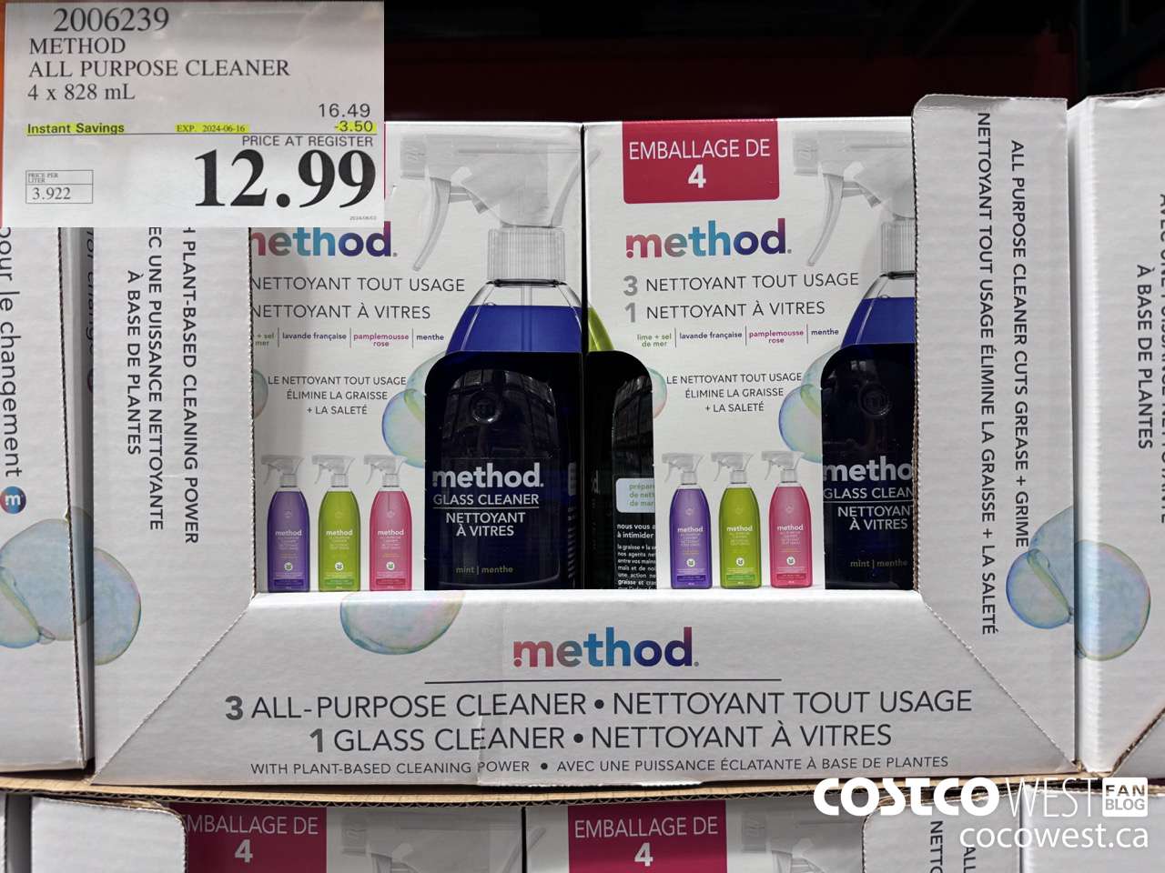 2006239 METHOD ALL PURPOSE CLEANER 4 x 828 mL ($3.50 INSTANT SAVINGS EXPIRES ON 2024-06-16) $12.99
