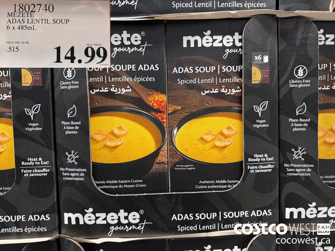 1802740 MEZETE ADAS LENTIL SOUP 6 X 485ML $14.99