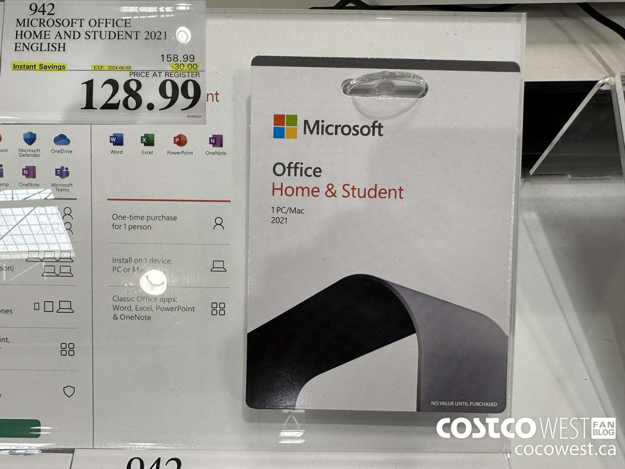 942 MICROSOFT OFFICE HOME AND STUDENT 2021 ENGLISH  ($30.00 INSTANT SAVINGS EXPIRES ON 2024-06-05) $128.99