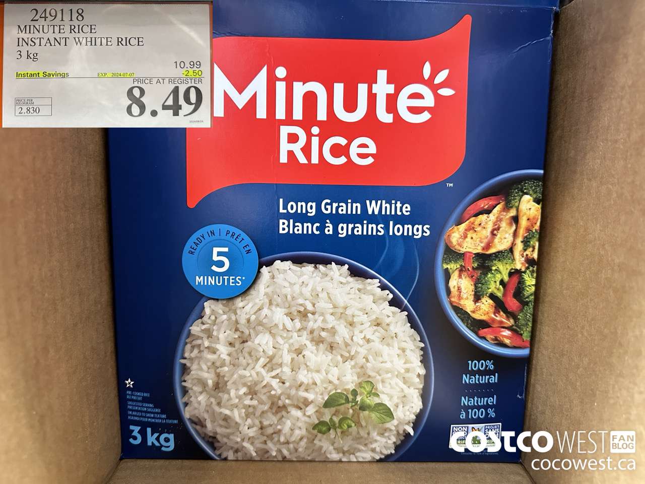 249118 MINUTE RICE INSTANT WHITE RICE 3 kg ($2.50 INSTANT SAVINGS EXPIRES ON 2024-07-07) $8.49