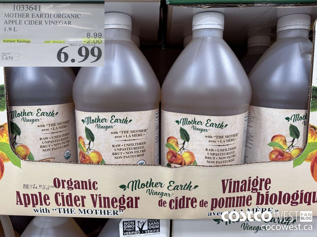 1033641 MOTHER EARTH ORGANIC APPLE CIDER VINEGAR 1.9L ($2.00 INSTANT SAVINGS EXPIRES ON 2024-06-23) $6.99