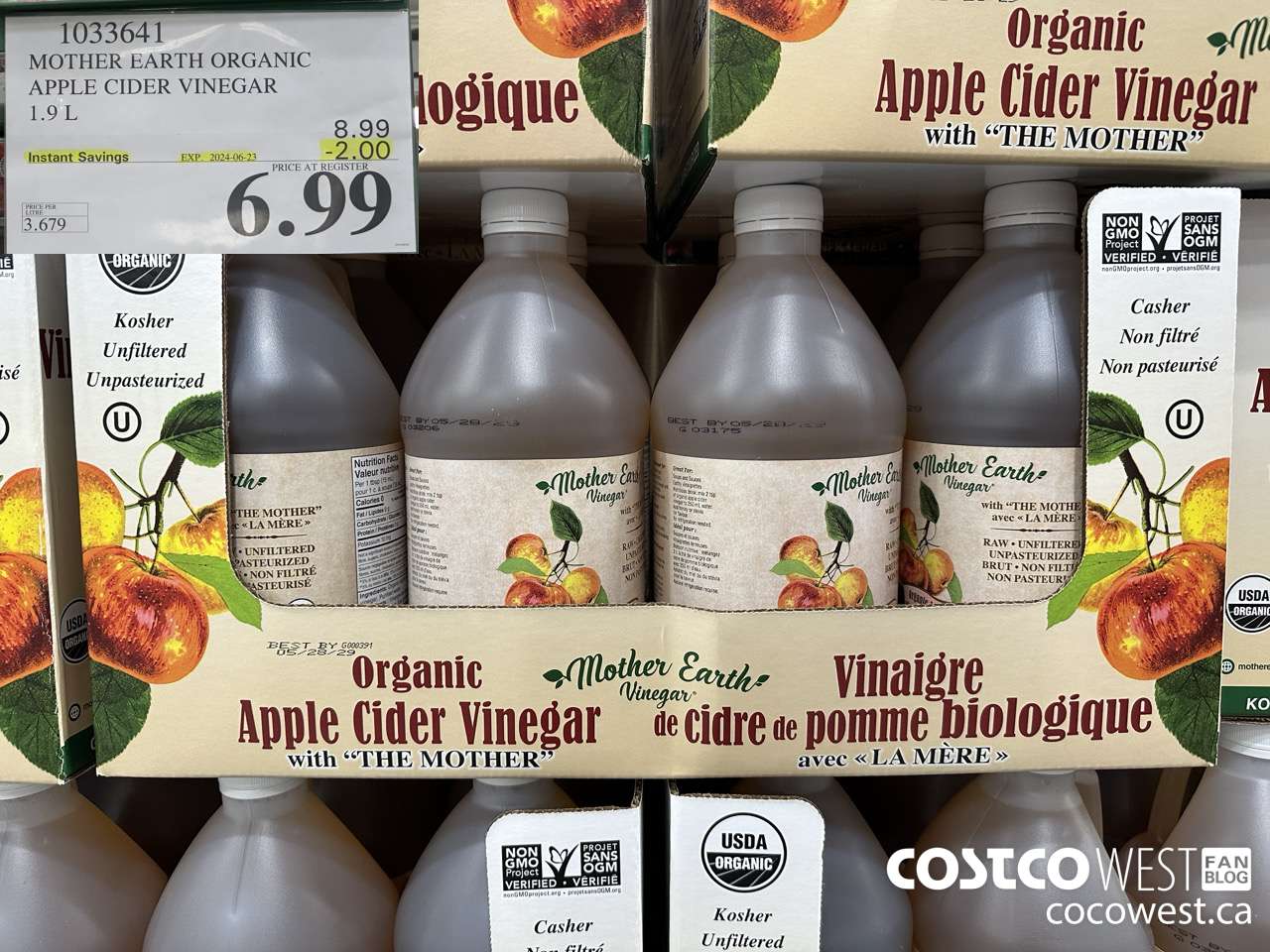 1033641 MOTHER EARTH ORGANIC APPLE CIDER VINEGAR 1.9L ($2.00 INSTANT SAVINGS EXPIRES ON 2024-06-23) $6.99