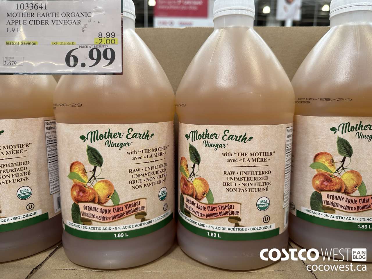 1033641 MOTHER EARTH ORGANIC APPLE CIDER VINEGAR 1.9L ($2.00 INSTANT SAVINGS EXPIRES ON 2024-06-23) $6.99