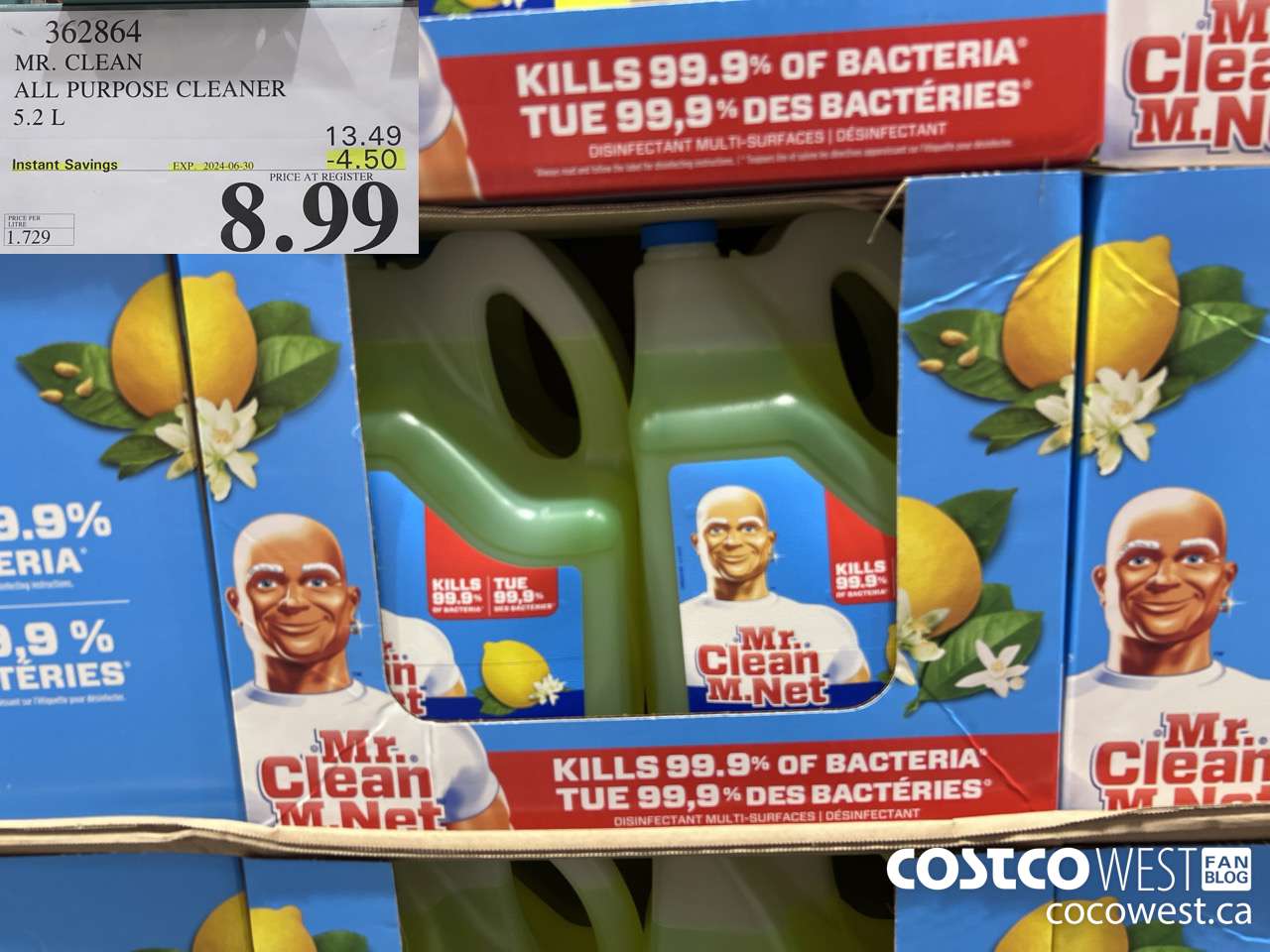 362864 MR. CLEAN ALL PURPOSE CLEANER 5.2 L ($4.50 INSTANT SAVINGS EXPIRES ON 2024-06-30) $8.99