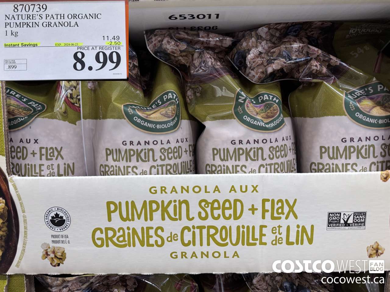 870739 NATURE'S PATH PUMPKIN GRANOLA 1KG ($2.50 INSTANT SAVINGS EXPIRES ON 2024-06-23) $8.99