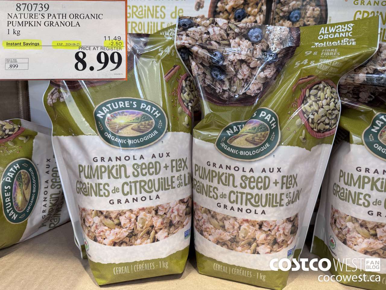 870739 NATURE'S PATH PUMPKIN GRANOLA 1KG ($2.50 INSTANT SAVINGS EXPIRES ON 2024-06-23) $8.99