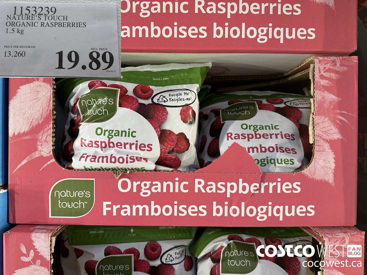 1153239 NATURE'S TOUCH ORGANIC RASPBERRIES 1.5 KG $19.89