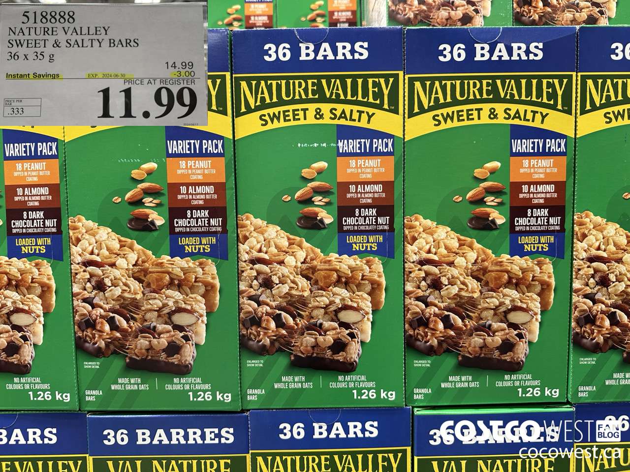 518888 NATURE VALLEY SWEET & SALTY BARS 36 X 35 G ($3.00 INSTANT SAVINGS EXPIRES ON 2024-06-30) $11.99