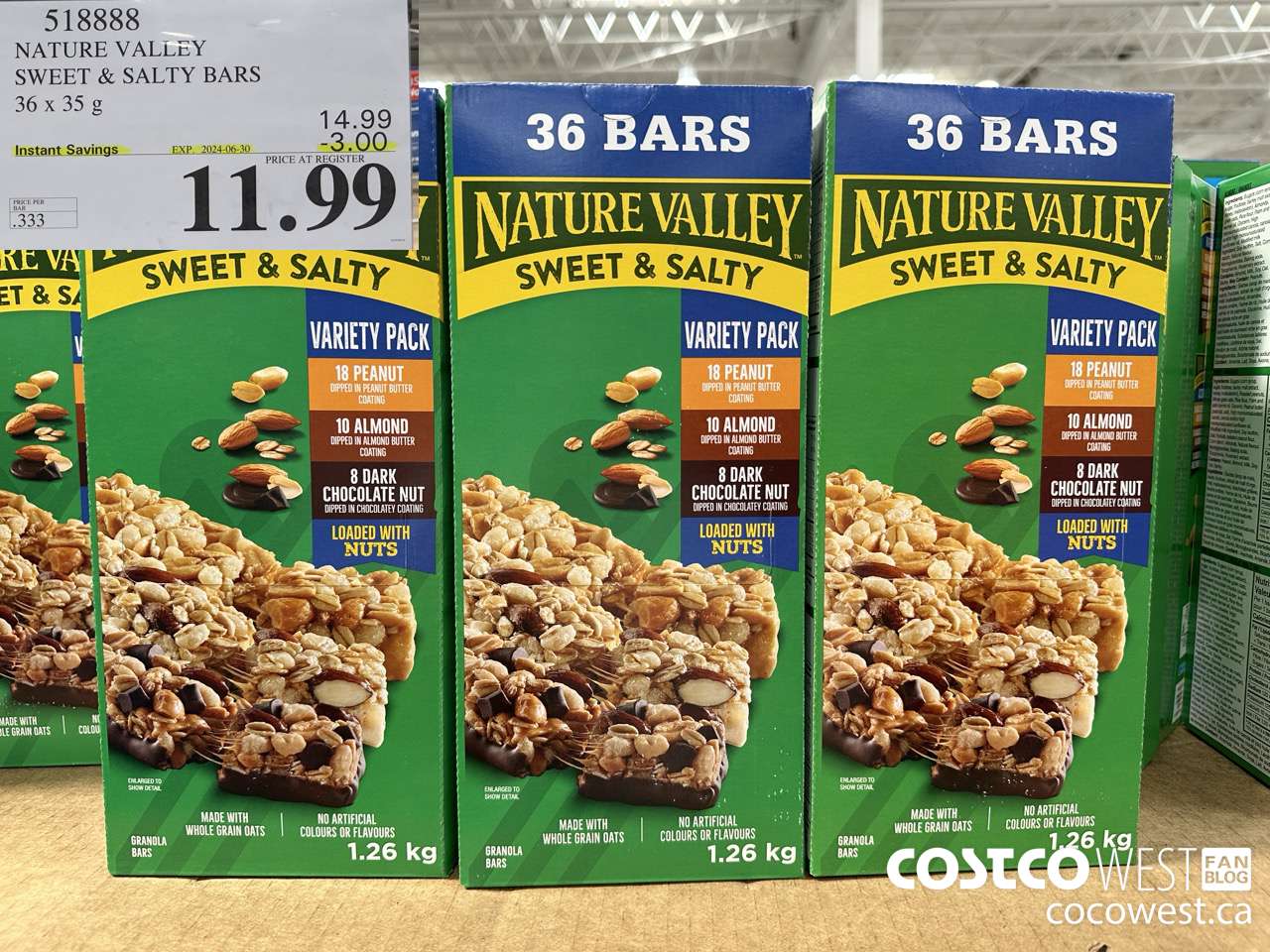 518888 NATURE VALLEY SWEET & SALTY BARS 36 X 35 G ($3.00 INSTANT SAVINGS EXPIRES ON 2024-06-30) $11.99