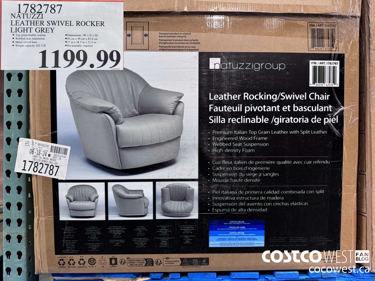 1782787 NATUZZI LEATHER SWIVEL ROCKER LIGHT GREY $1199.99