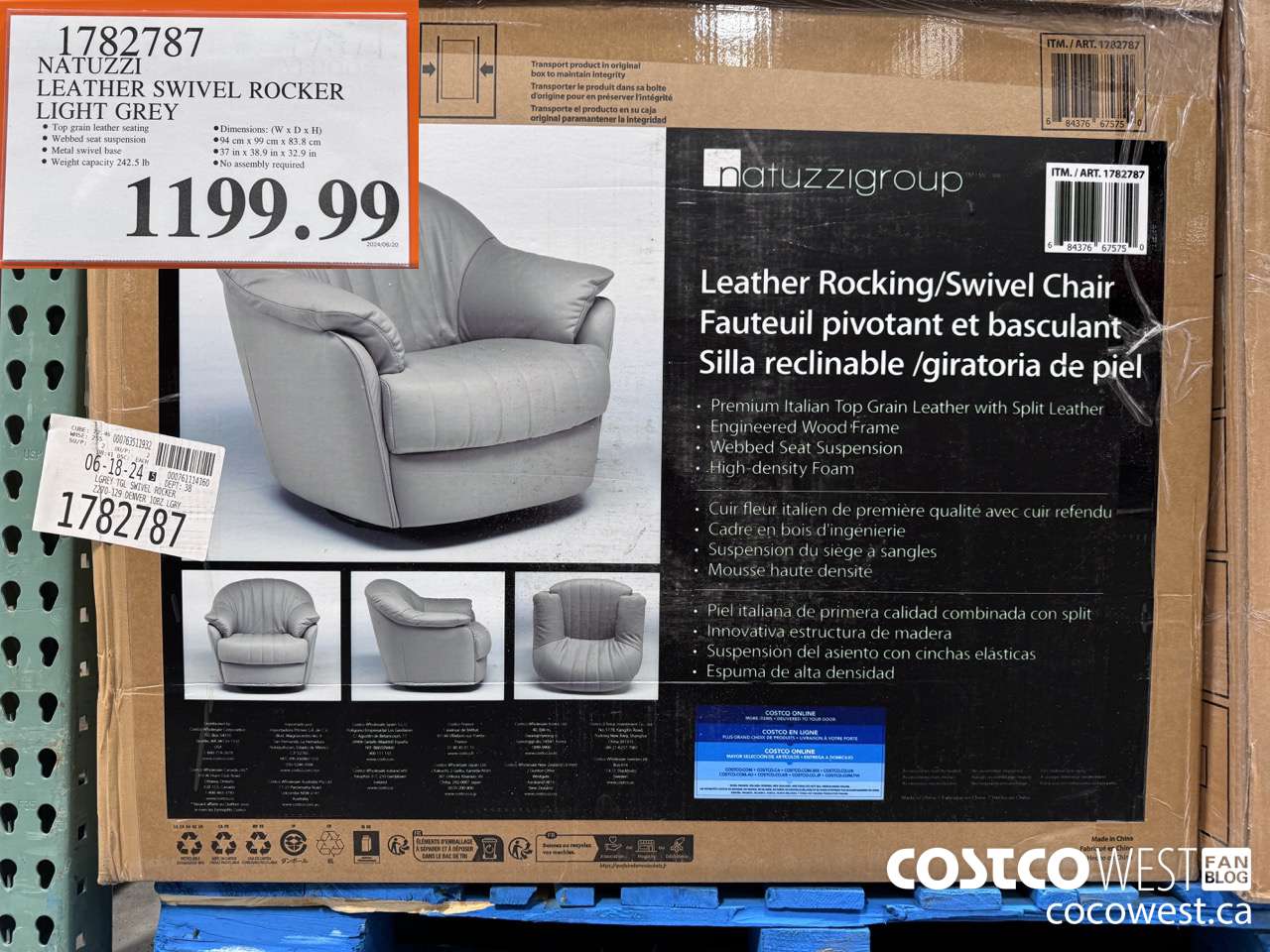 1782787 NATUZZI LEATHER SWIVEL ROCKER LIGHT GREY $1199.99