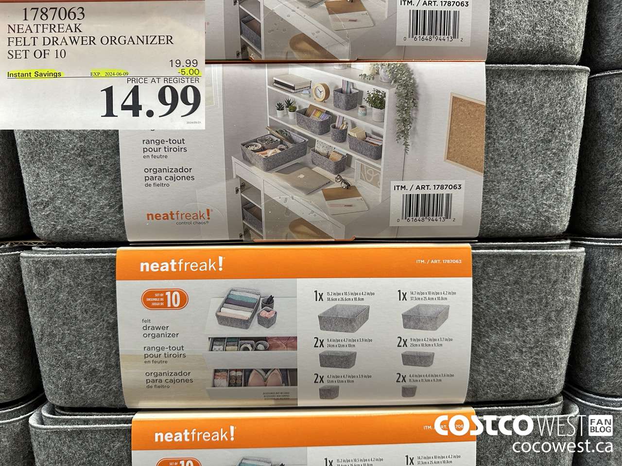 1787063 NEATFREAK FELT DRAWER ORGANIZER SET OF 10 ($5.00 INSTANT SAVINGS EXPIRES ON 2024-06-09) $14.99