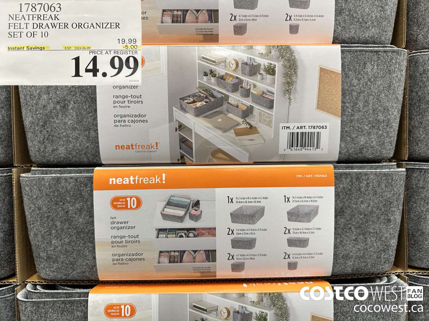 1787063 NEATFREAK FELT DRAWER ORGANIZER SET OF 10 ($5.00 INSTANT SAVINGS EXPIRES ON 2024-06-09) $14.99