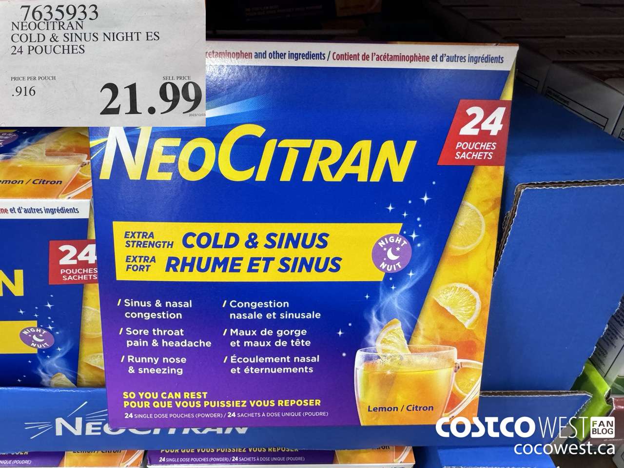 7635933 NEOCITRAN COLD & SINUS NIGHT ES 24 POUCHES $21.99