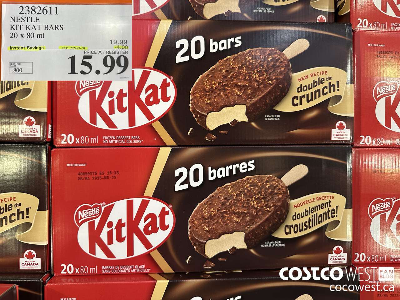 2382611 NESTLE KIT KAT BARS 20 X 80 ML ($4.00 INSTANT SAVINGS EXPIRES ON 2024-06-30) $15.99