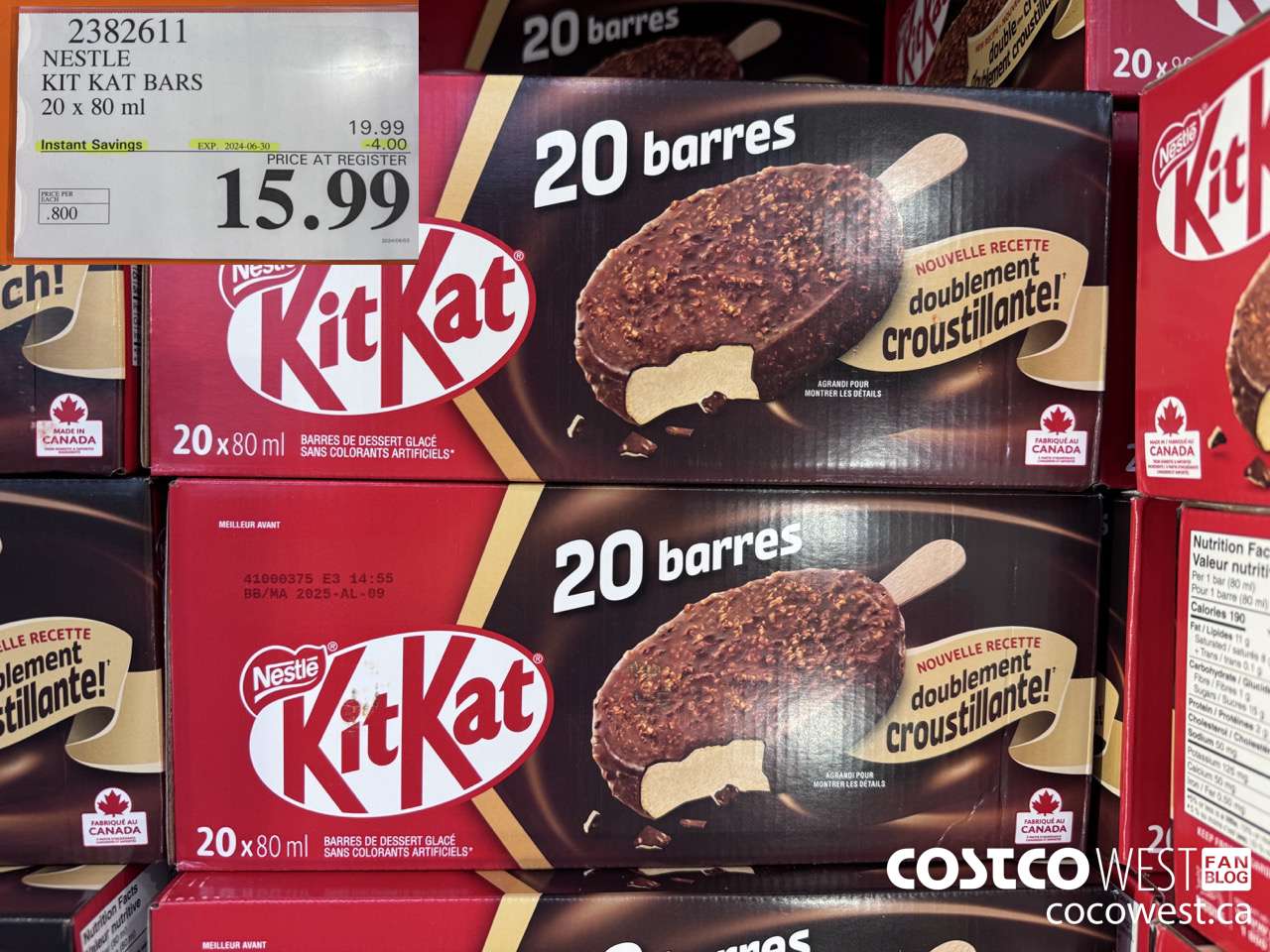 2382611 NESTLE KIT KAT BARS 20 X 80 ML ($4.00 INSTANT SAVINGS EXPIRES ON 2024-06-30) $15.99