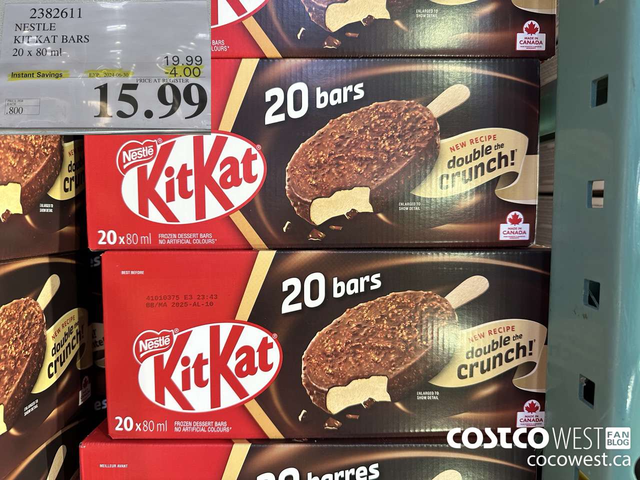 2382611 NESTLE KIT KAT BARS 20 X 80 ML ($4.00 INSTANT SAVINGS EXPIRES ON 2024-06-30) $15.99