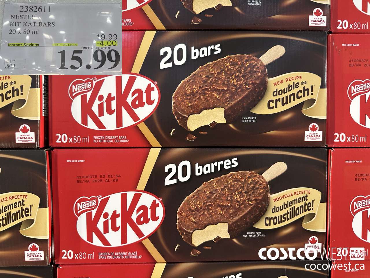 2382611 NESTLE KIT KAT BARS 20 X 80 ML ($4.00 INSTANT SAVINGS EXPIRES ON 2024-06-30) $15.99