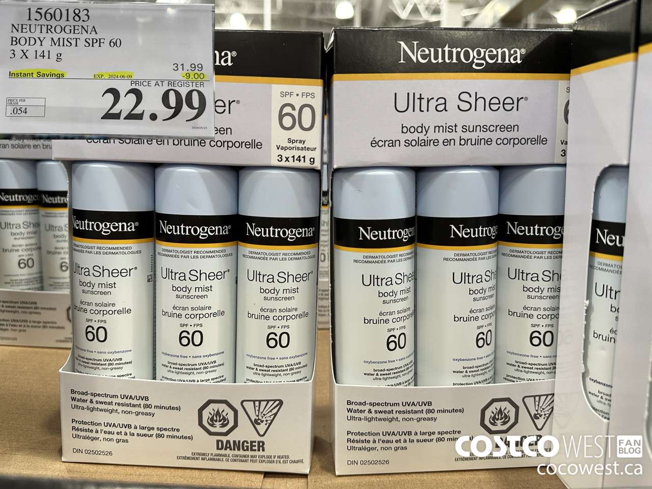 1560183 NEUTROGENA BODY MIST SPF 60 3 X 141G ($9.00 INSTANT SAVINGS EXPIRES ON 2024-06-09) $22.99