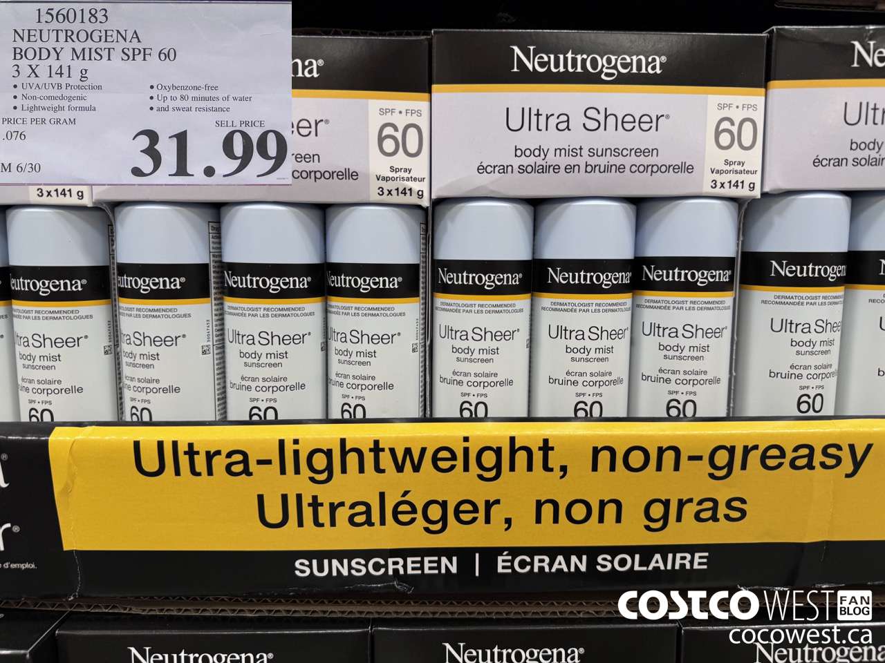 1560183 NEUTROGENA BODY MIST SPF 60 3 X 141G $31.99