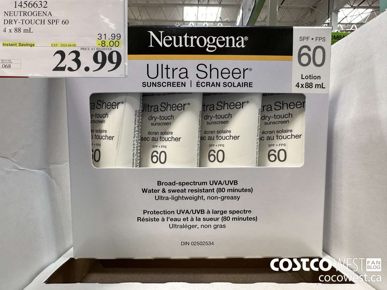 1456632 NEUTROGENA DRY-TOUCH SPF 60 4 X 88 ML ($8.00 INSTANT SAVINGS EXPIRES ON 2024-06-09) $23.99