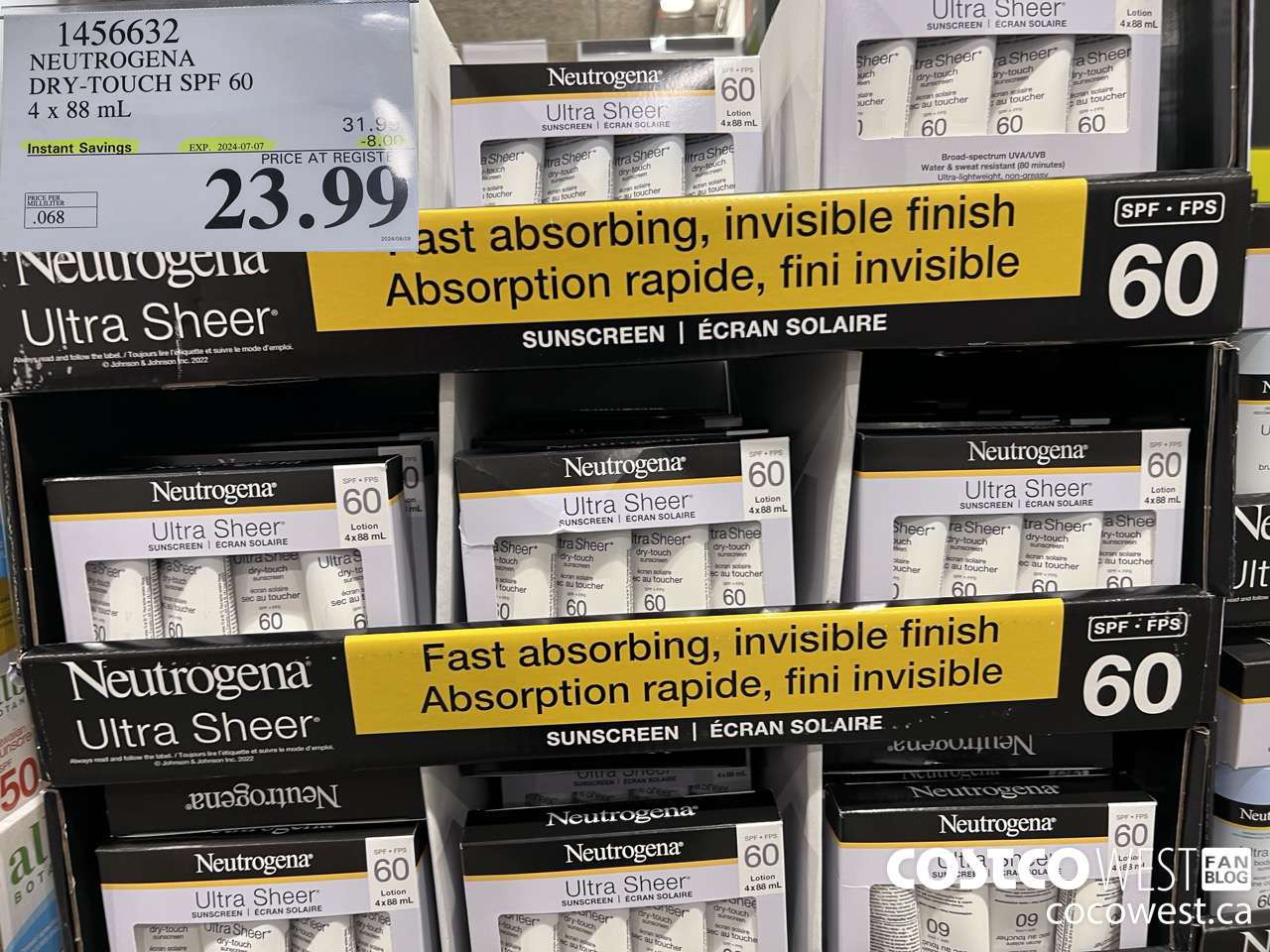 1456632 NEUTROGENA DRY-TOUCH SPF 60 4 X 88 ML ($8.00 INSTANT SAVINGS EXPIRES ON 2024-07-07) $23.99