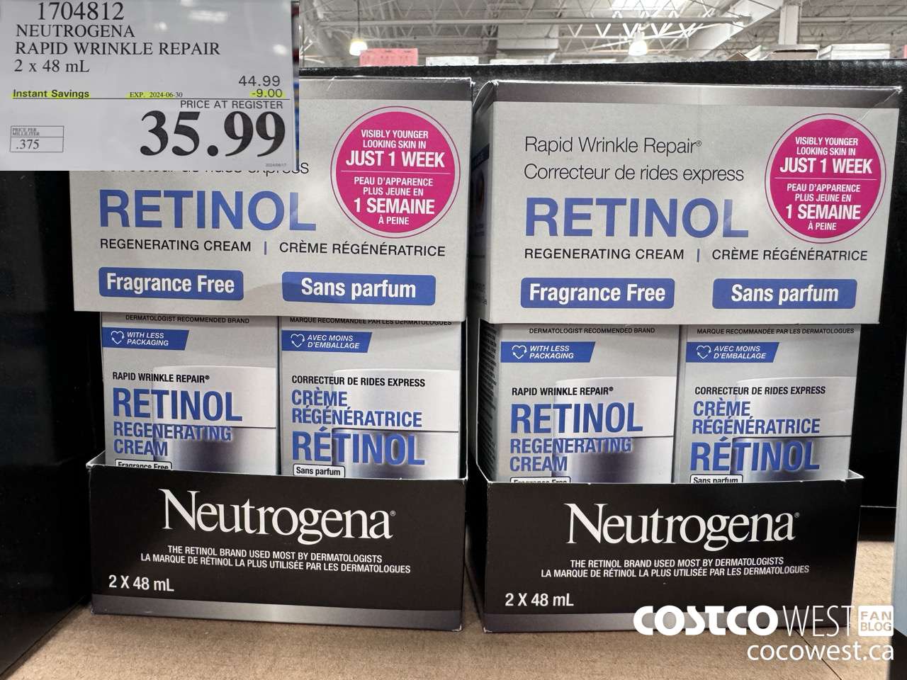 1704812 NEUTROGENA RAPID WRINKLE REPAIR 2 X 48ML ($9.00 INSTANT SAVINGS EXPIRES ON 2024-06-30) $35.99