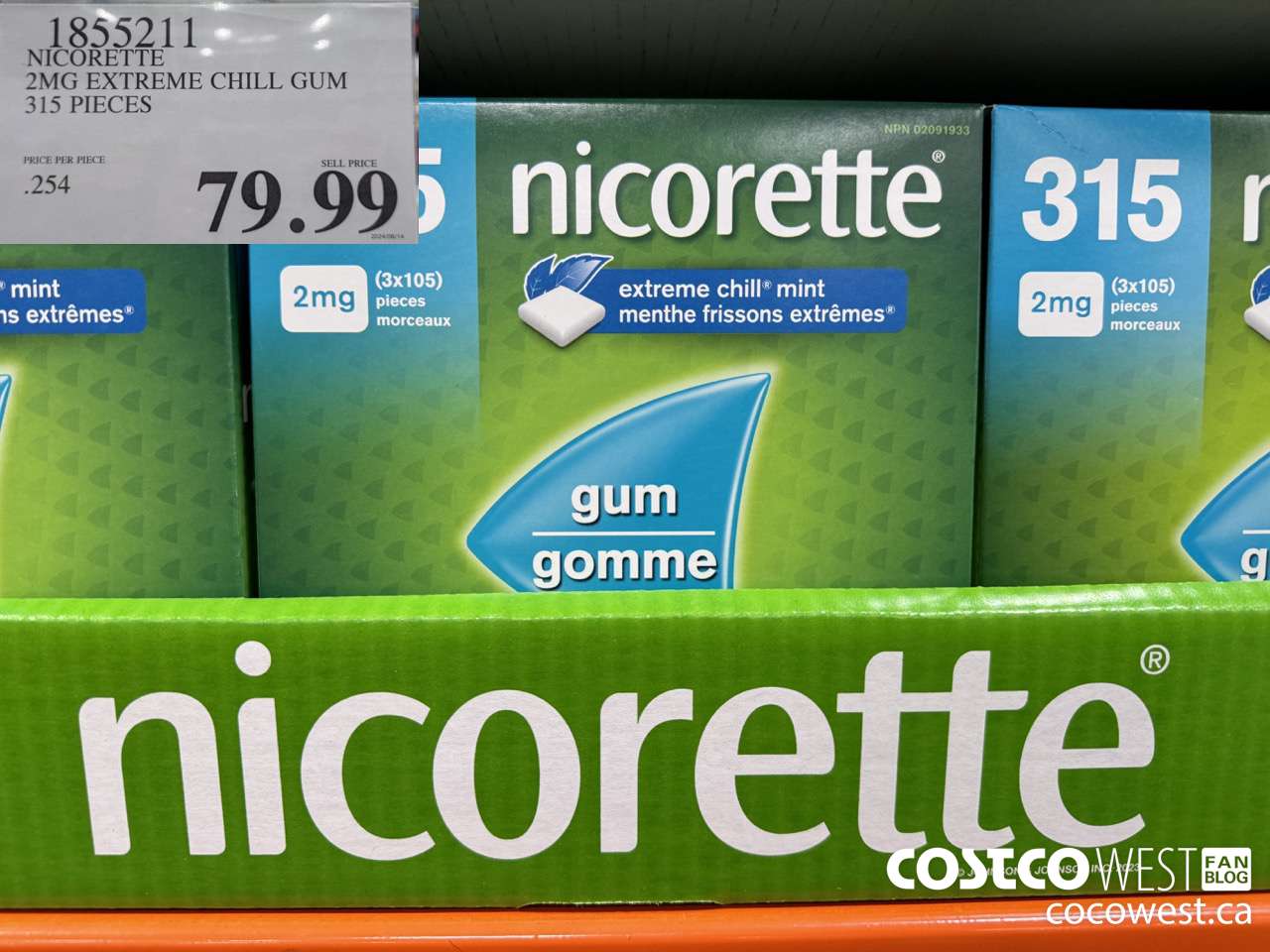 1855211 NICORETTE 2MG EXTREME CHILL GUM 315 PIECES $79.99