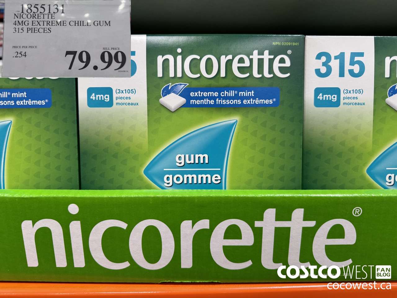 1855131 NICORETTE 4MG EXTREME CHILL GUM 315 PIECES $79.99