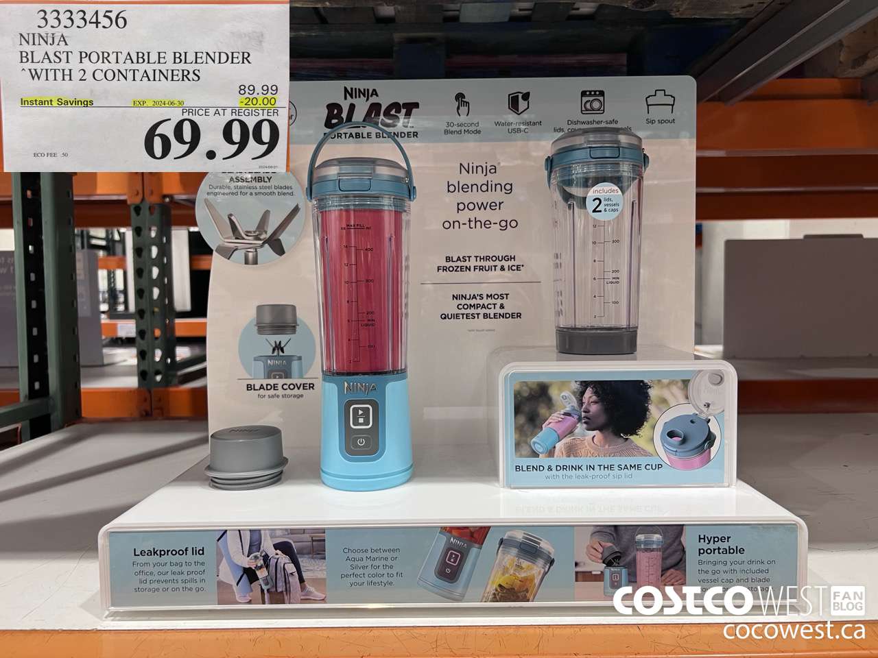 3333456 NINJA BLAST PORTABLE BLENDER WITH 2 CONTAINERS ($20.00 INSTANT SAVINGS EXPIRES ON 2024-06-30) $69.99