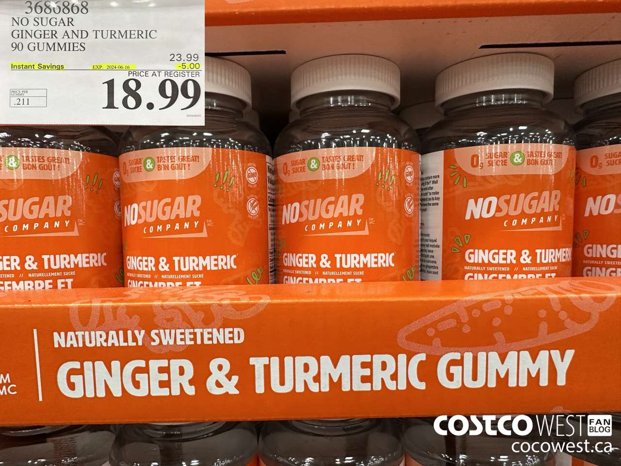 3686868 NO SUGAR GINGER AND TUMERIC 90 GUMMIES ($5.00 INSTANT SAVINGS EXPIRES ON 2024-06-16) $18.99