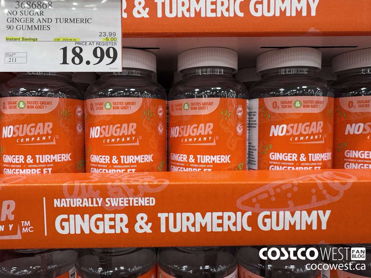 3686868 NO SUGAR GINGER AND TUMERIC 90 GUMMIES ($5.00 INSTANT SAVINGS EXPIRES ON 2024-06-16) $18.99
