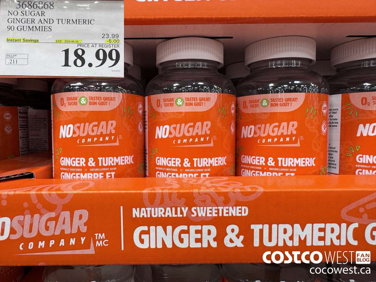 3686868 NO SUGAR GINGER AND TUMERIC 90 GUMMIES ($5.00 INSTANT SAVINGS EXPIRES ON 2024-06-16) $18.99