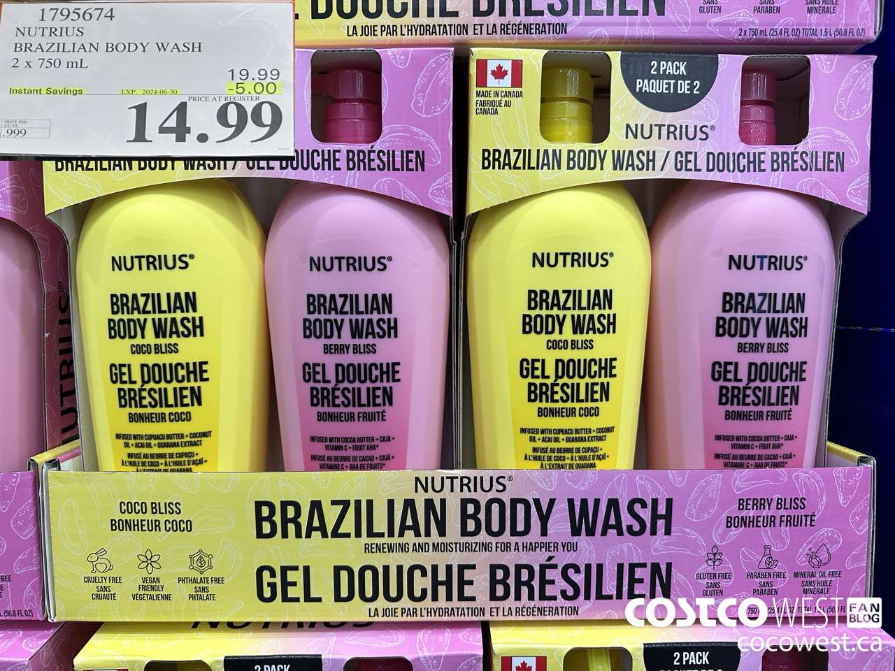 1795674 NUTRIUS BRAZILIAN BODY WASH 2 X 750ML ($5.00 INSTANT SAVINGS EXPIRES ON 2024-06-30) $14.99