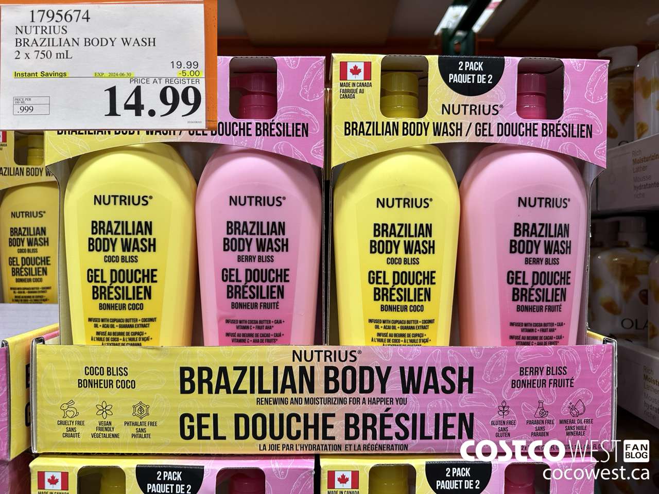 1795674 NUTRIUS BRAZILIAN BODY WASH 2 X 750ML ($5.00 INSTANT SAVINGS EXPIRES ON 2024-06-30) $14.99