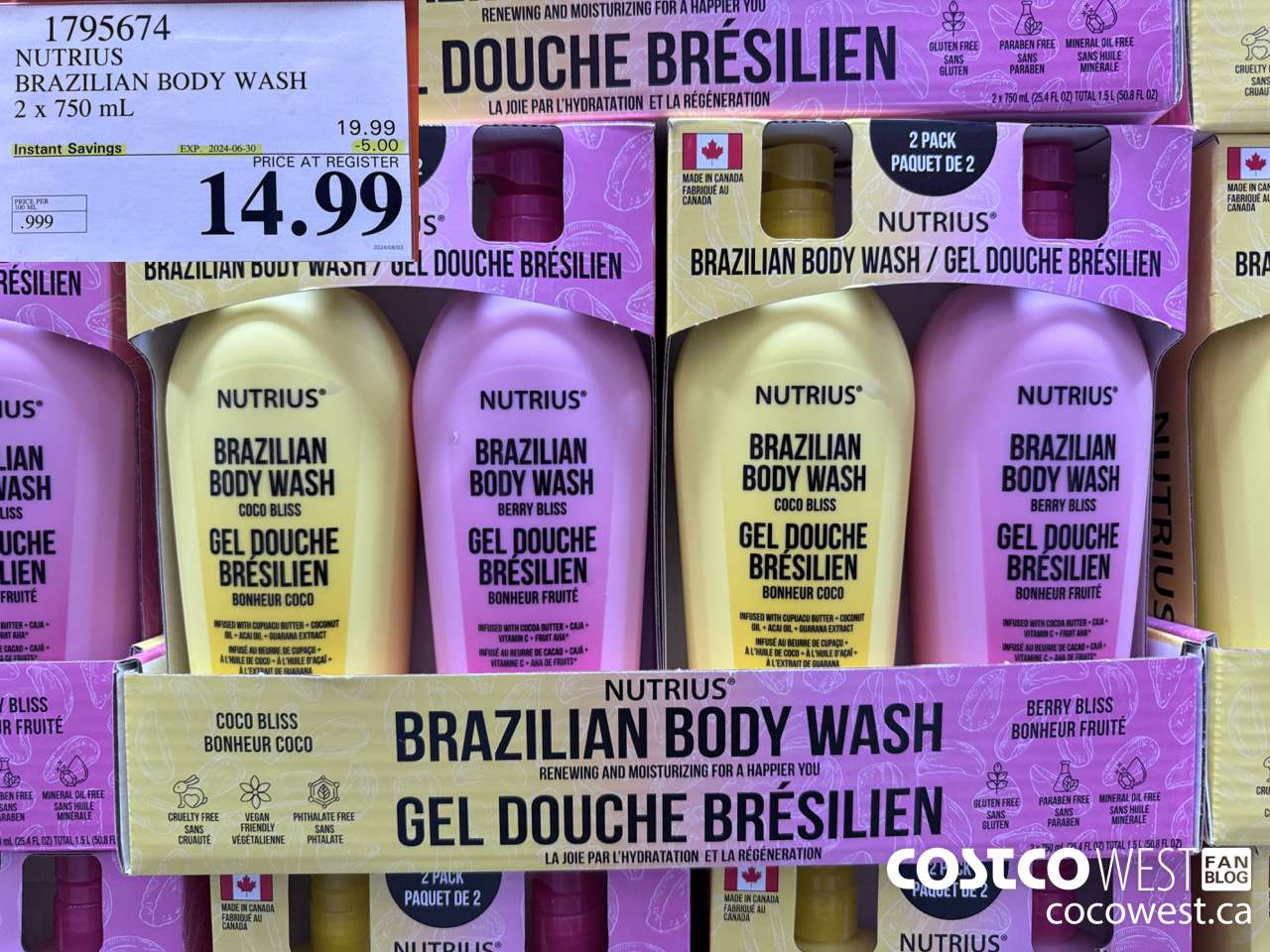 1795674 NUTRIUS BRAZILIAN BODY WASH 2 X 750ML ($5.00 INSTANT SAVINGS EXPIRES ON 2024-06-30) $14.99