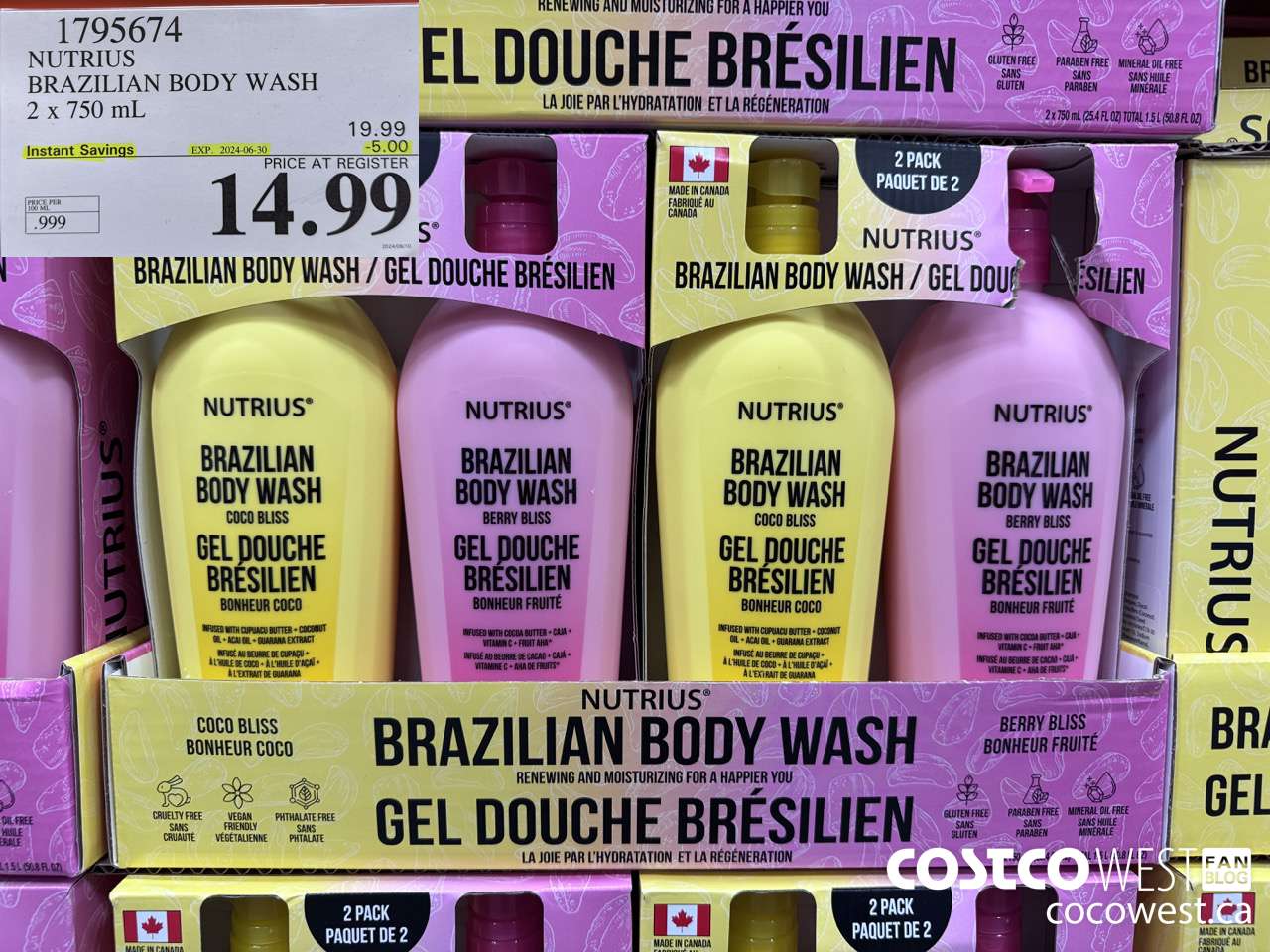 1795674 NUTRIUS BRAZILIAN BODY WASH 2 X 750ML ($5.00 INSTANT SAVINGS EXPIRES ON 2024-06-30) $14.99