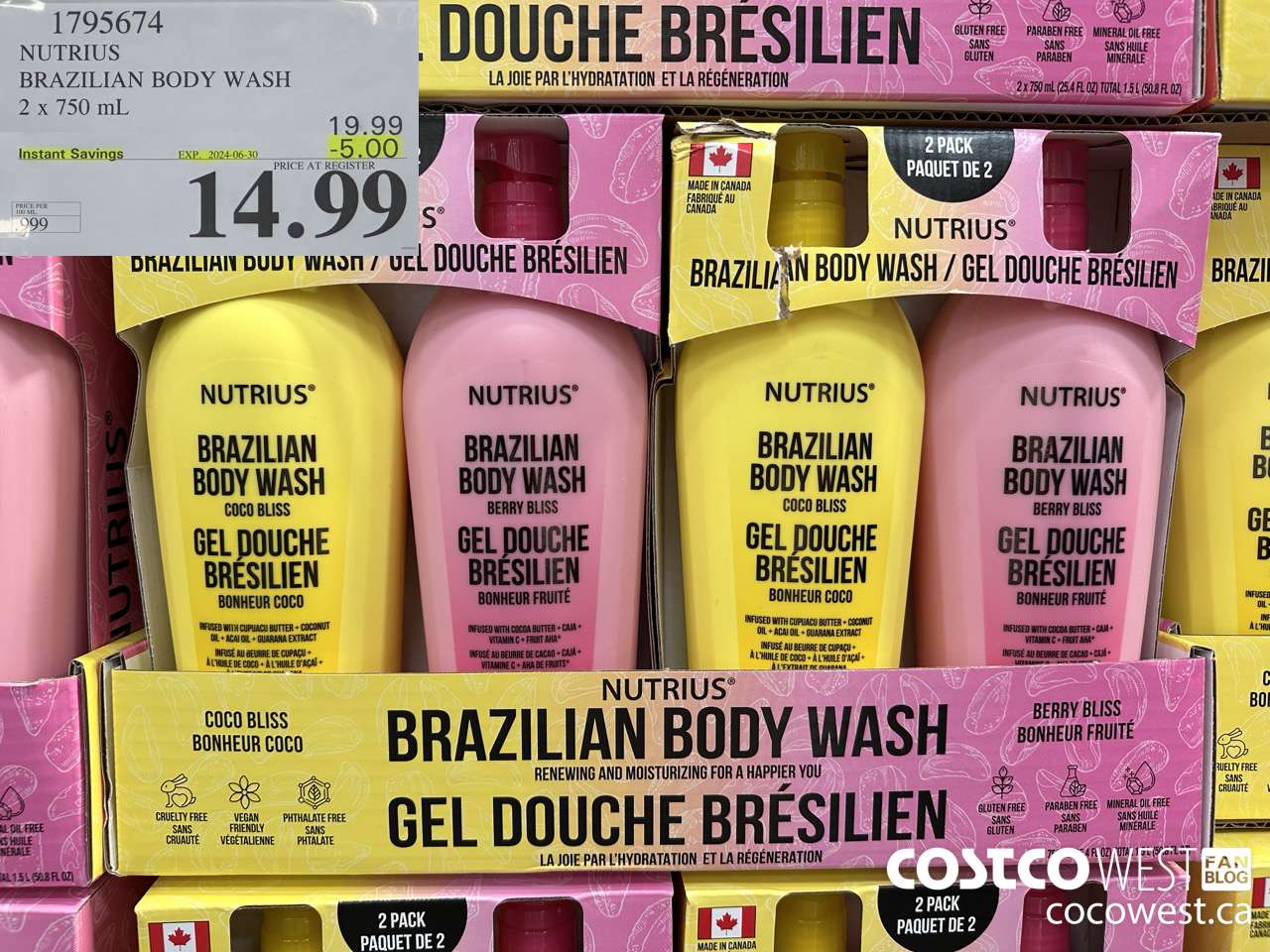 1795674 NUTRIUS BRAZILIAN BODY WASH 2 X 750ML ($5.00 INSTANT SAVINGS EXPIRES ON 2024-06-30) $14.99