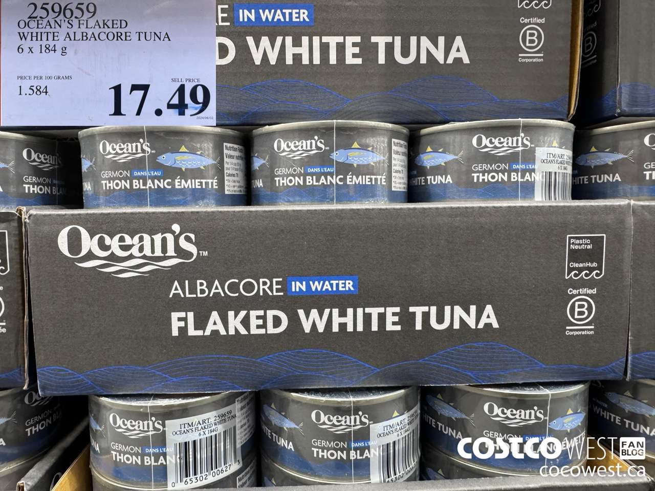 259659 OCEAN'S FLAKED WHITE ALBACORE TUNA 6 x 184g $17.49